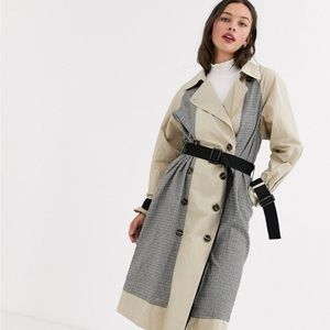 ASOS Moon River mixed check trench coat